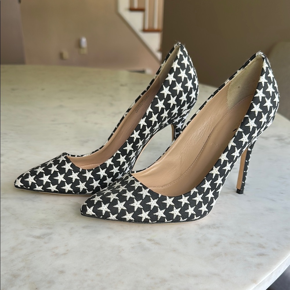 J. Crew Black and White Star Pattern Heels